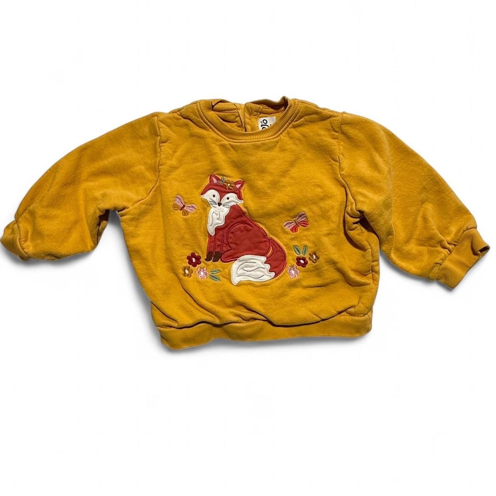 JoJo Maman Bébé Mustard Yellow Embroidered Fox Sweatshirt 12-18M